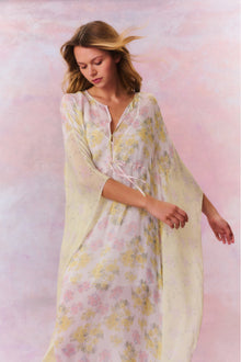 Womens | Lupine Chiffon Mixed Print Kaftan | Peachy Sunrise