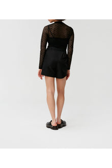 Lace Ruched Seam Top | Black