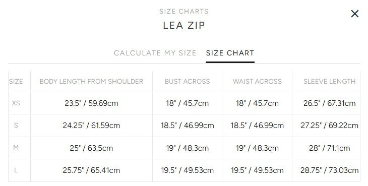 Product size guide