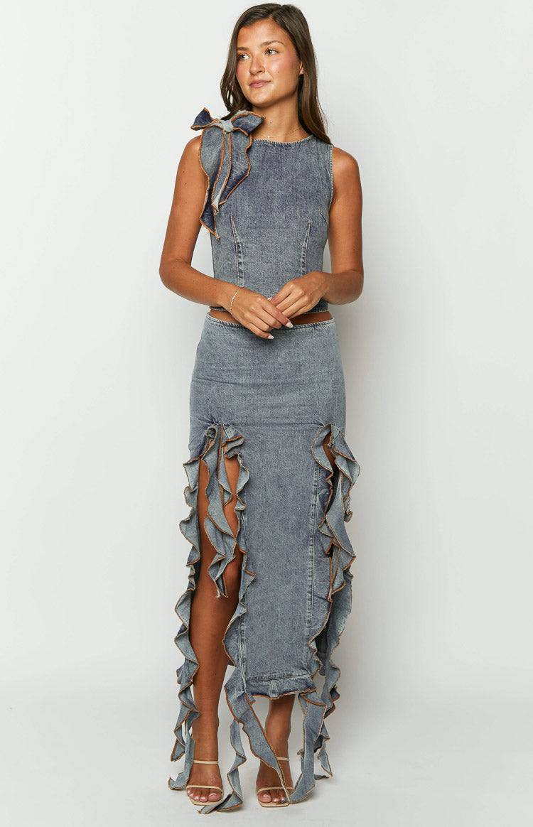 Lioness Rendezvous Maxi Skirt | Faded Denim
