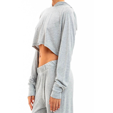 Long Sleeve Cropped Hoodie T-Shirt | Heather Grey