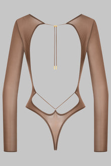 Open Back Long Sleeve Thong Bodysuit - French Kiss Light