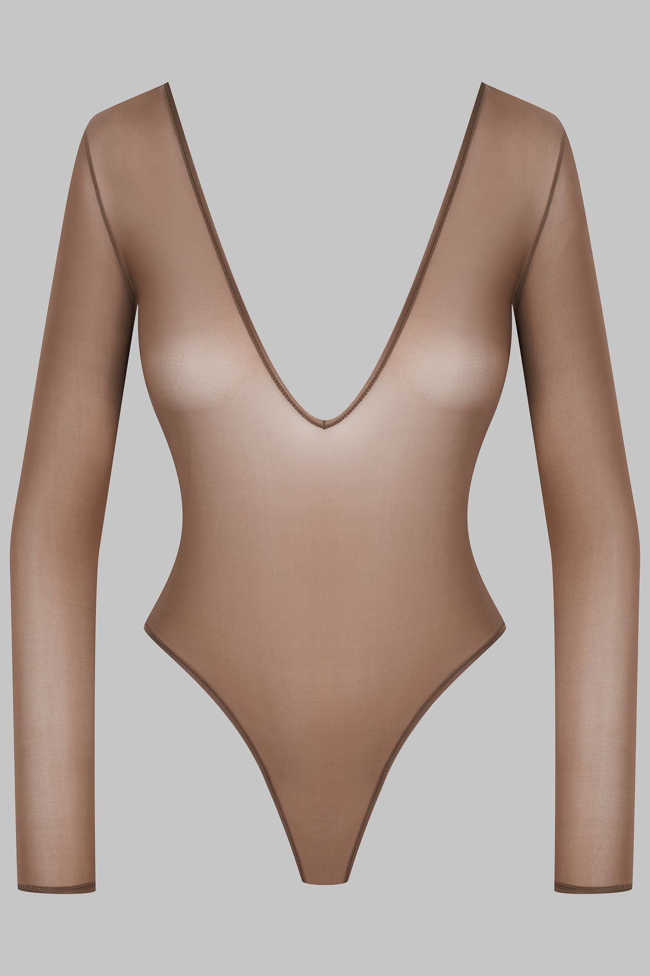 Open Back Long Sleeve Thong Bodysuit - French Kiss Light