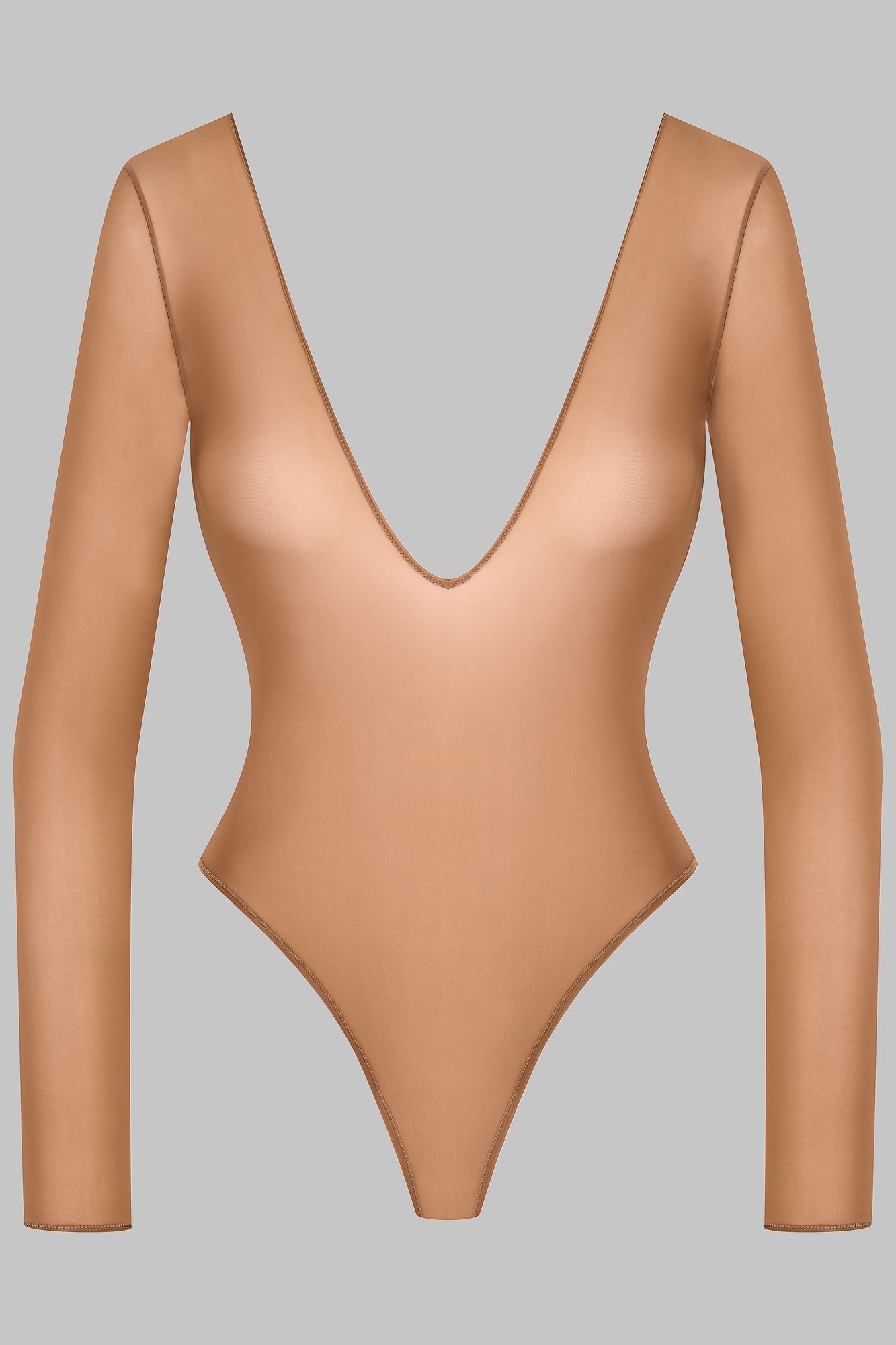 Open Back Long Sleeve Thong Bodysuit - French Kiss Light