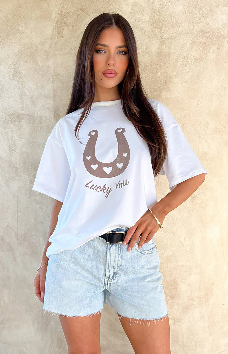 Lucky You Western Tee | White
