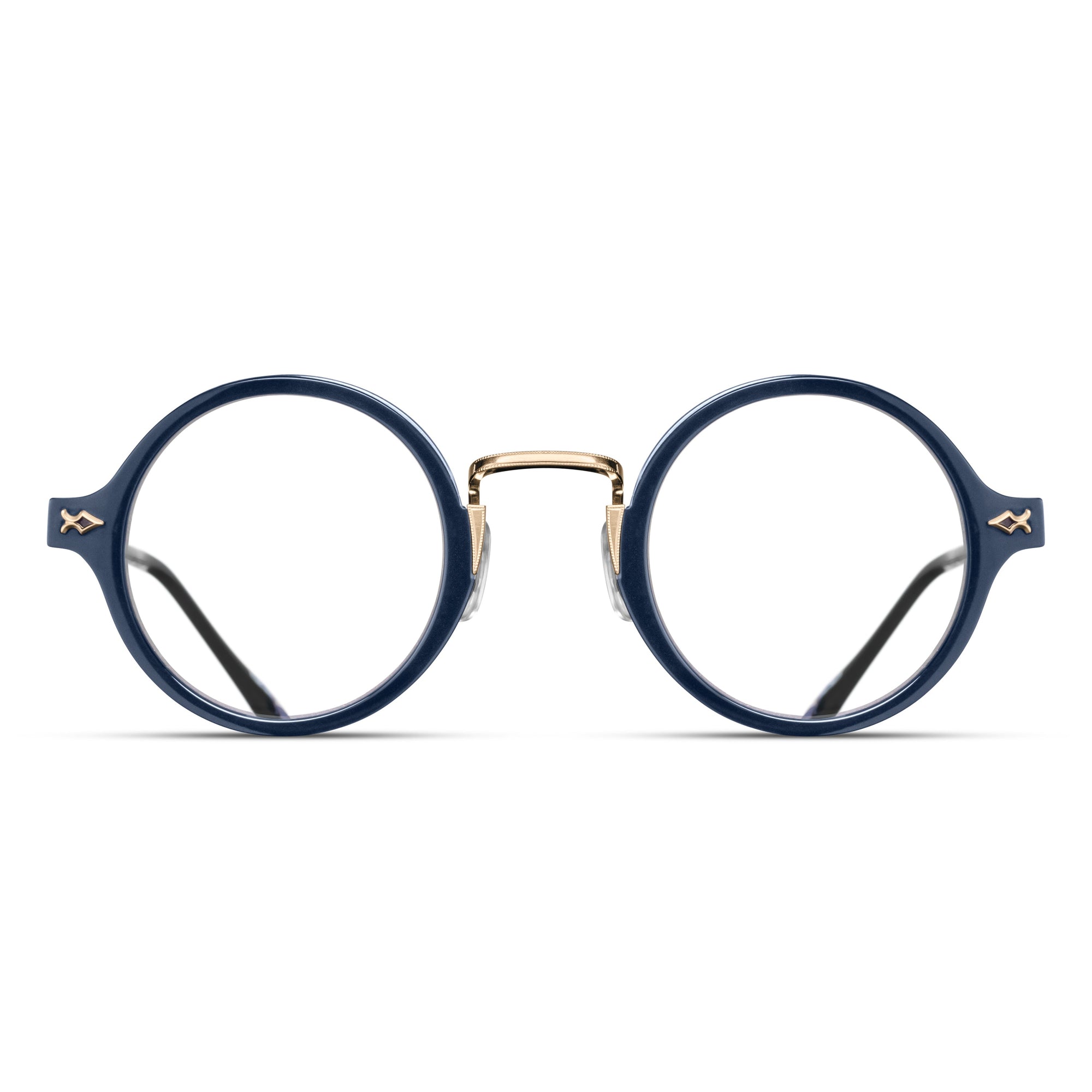 Unisex | M3127 Round Optical | Brushed Gold/Navy | Clear Lens | 43MM