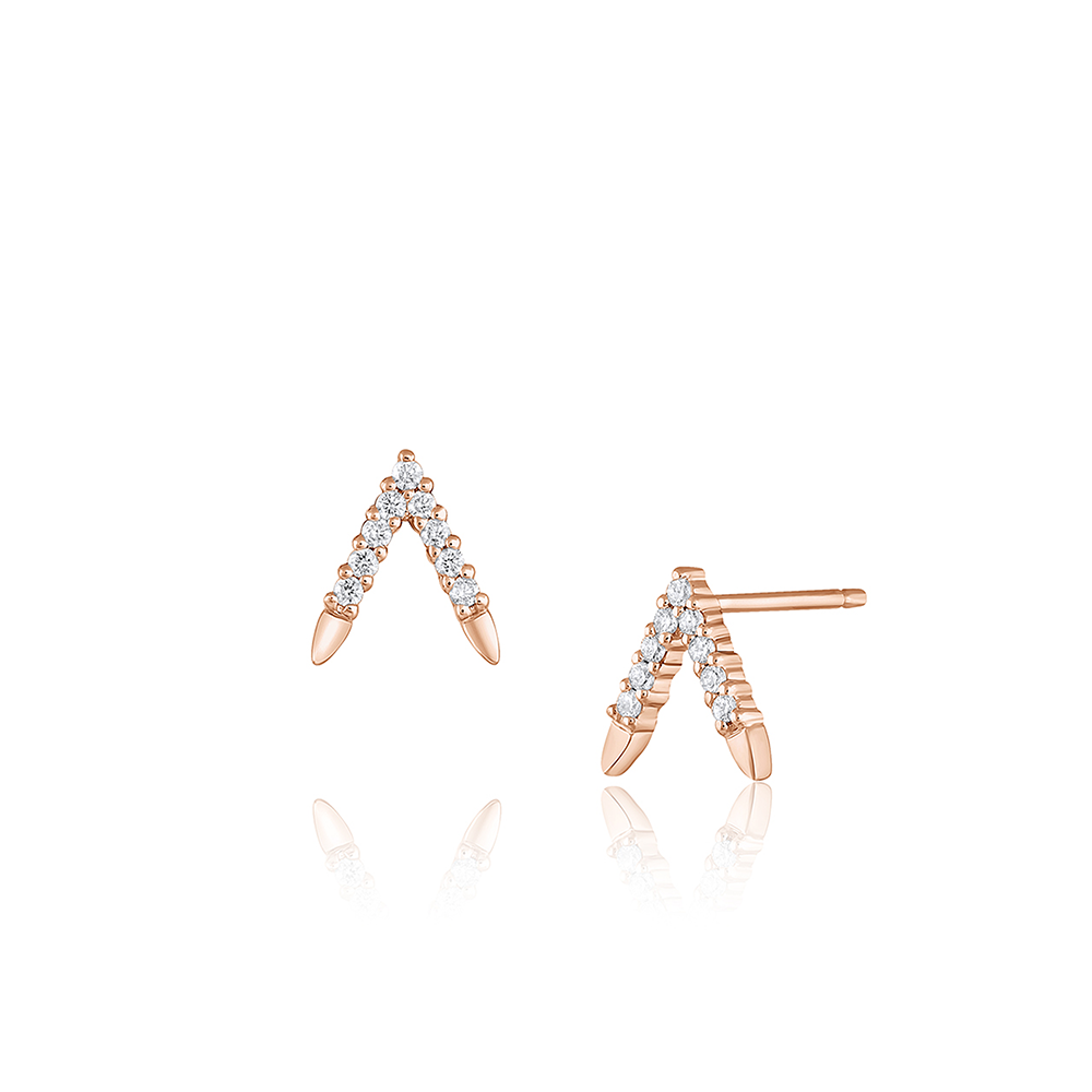 Women | White Diamond Peak Studs | 14k Rose Gold