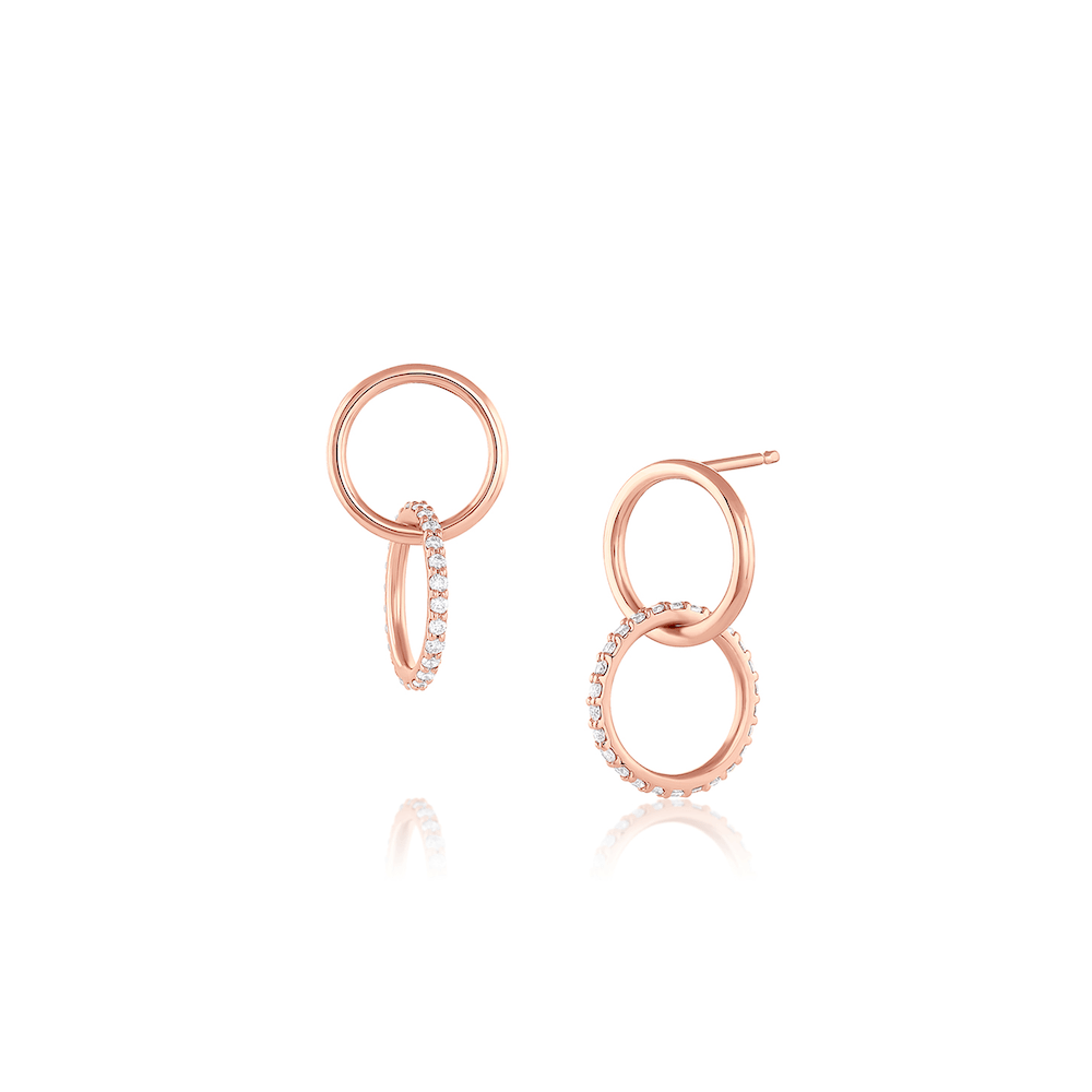 Women | White Diamond Sway Hoops | 14k Rose Gold