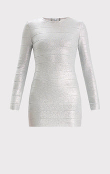 Disco Knit Crew Neck Mini Dress | Metallic Silver