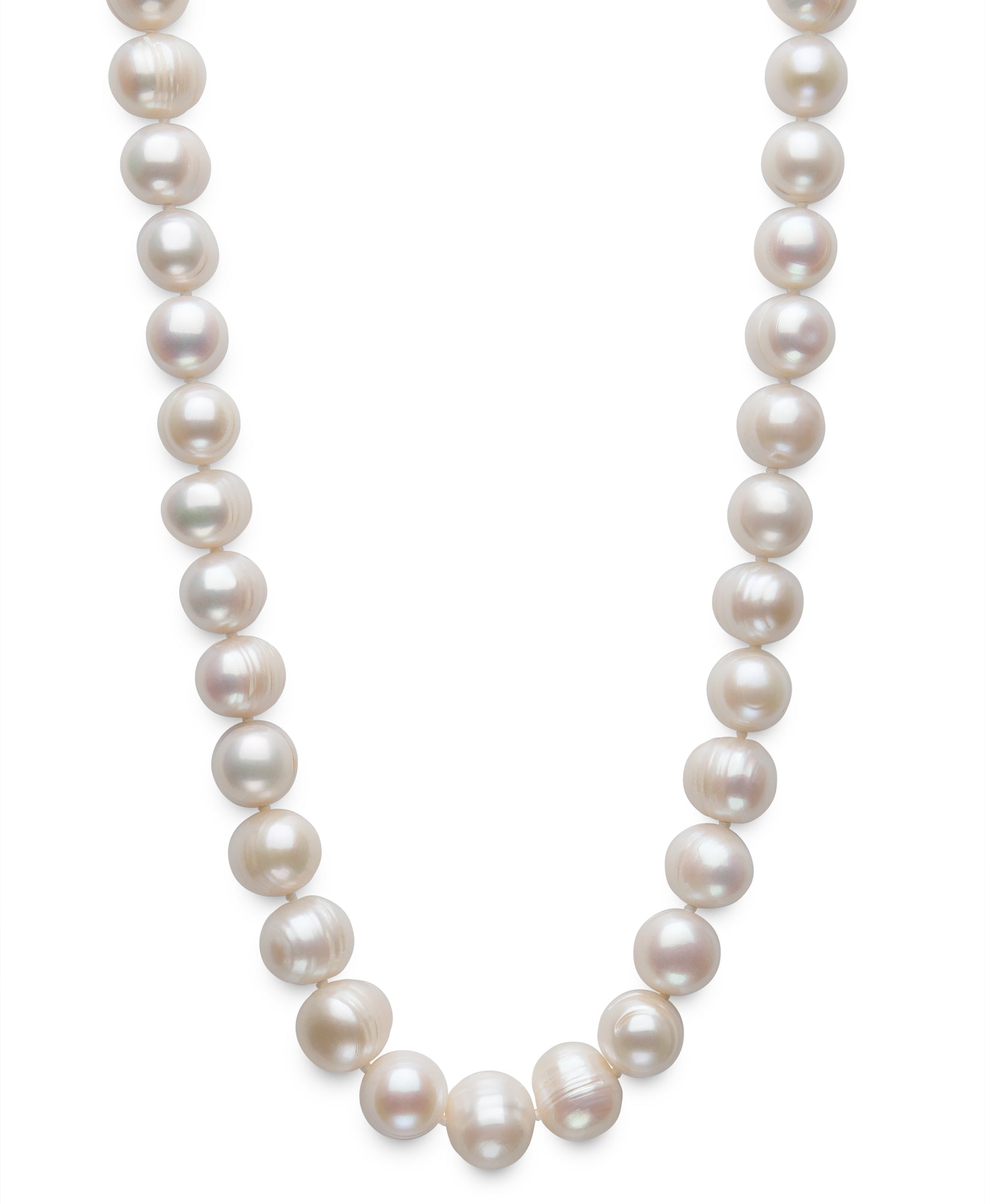 AA Quality Round Strand Necklace | 14K Yellow Gold | White Freshwater Pearl11mm - 12mm