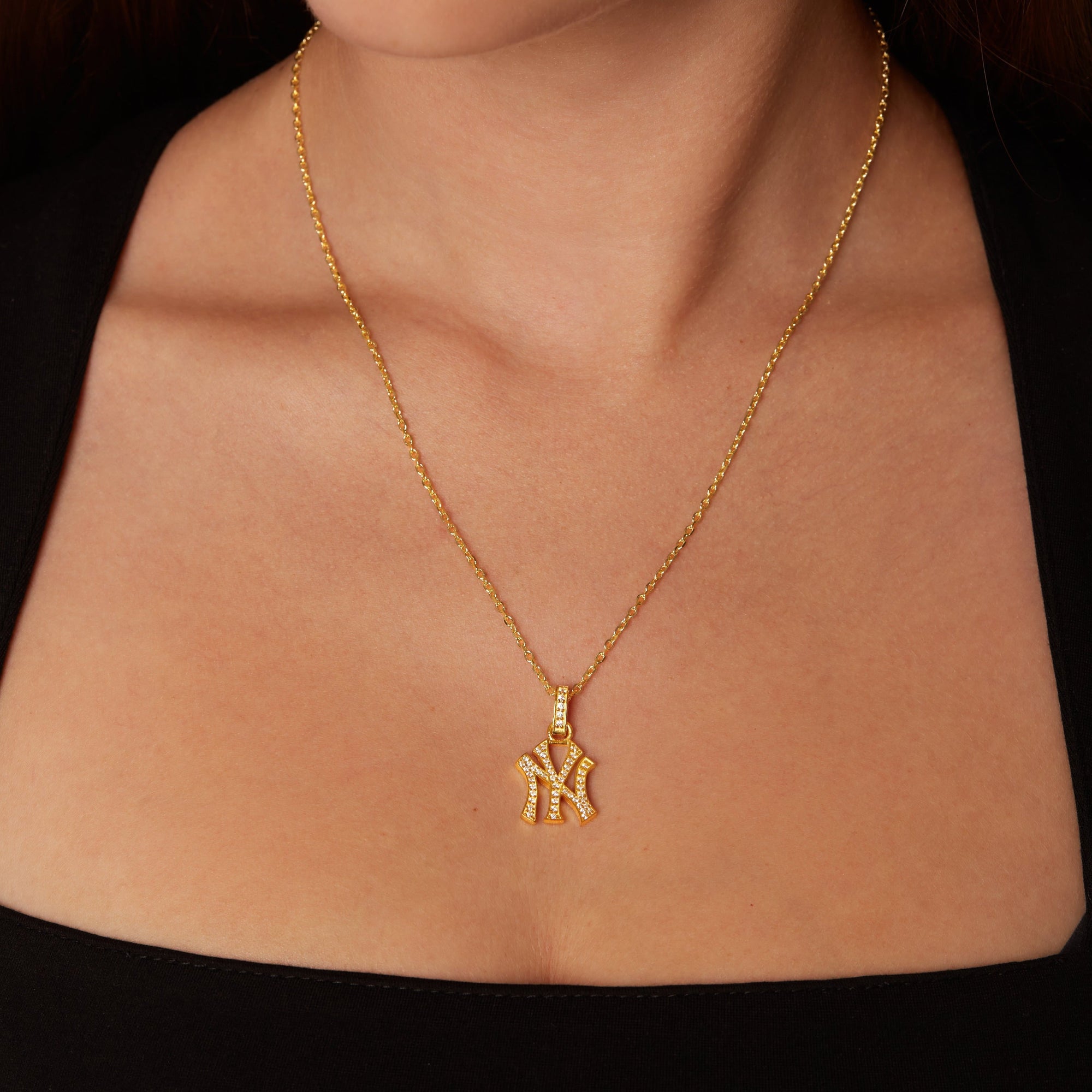 Ny Yankees Medium Iced Out Pendant Necklace | Gold Vermeil & Sterling Silver