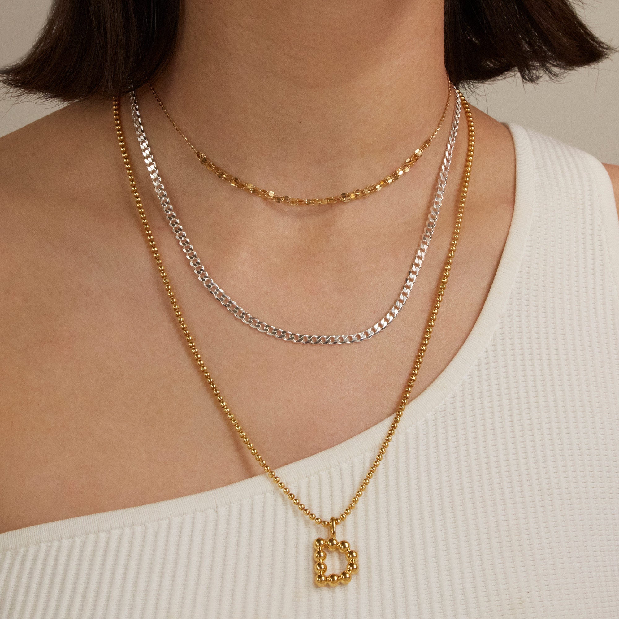 Image of Gold Vermeil Mochi Donut Initial Necklace with Stone and Strand Necklaces