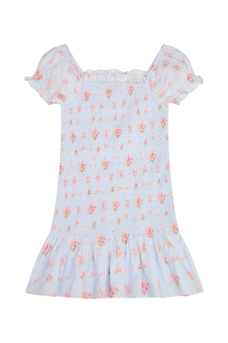 Girls Mosa Cotton Floral Dress | Skylight  Blue