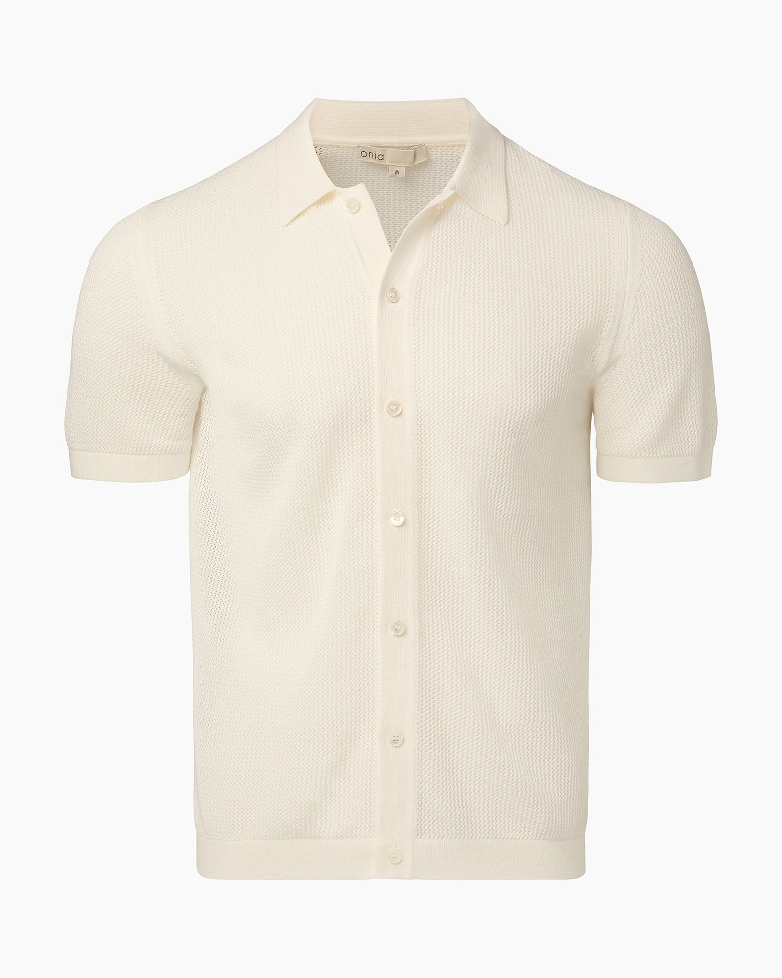 Mens | Crochet Knit Button Up Shirt | White