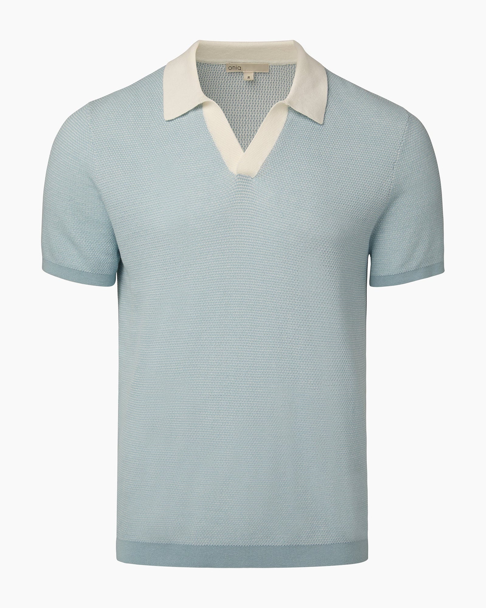 Mens | Cotton Textured Johnny Collar Polo | Pale Blue/White