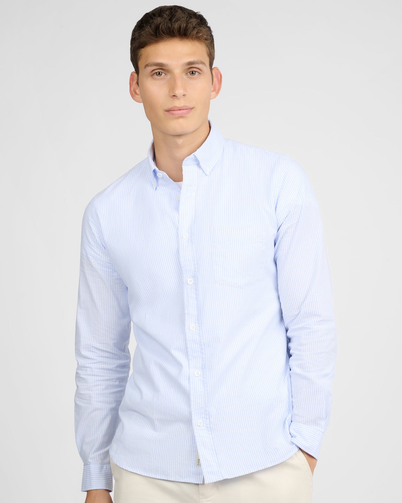 Mens | Oxford Long Sleeve Button Down Shirt | Light Blue/White