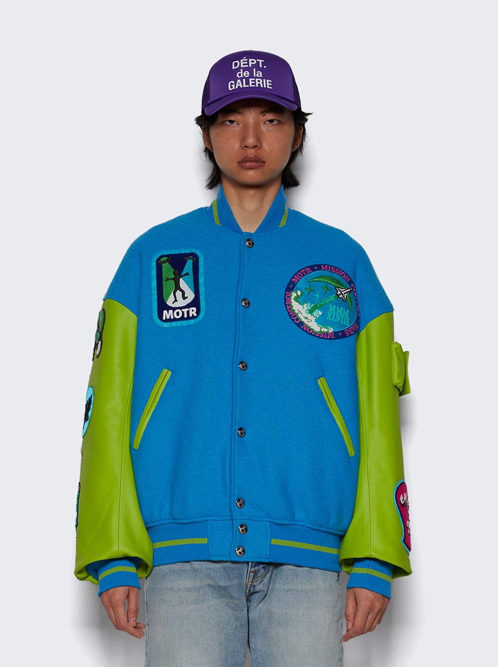 Members of The Rage | Oversize Varsity Jacket Turquoise And Acid Lime | Blue