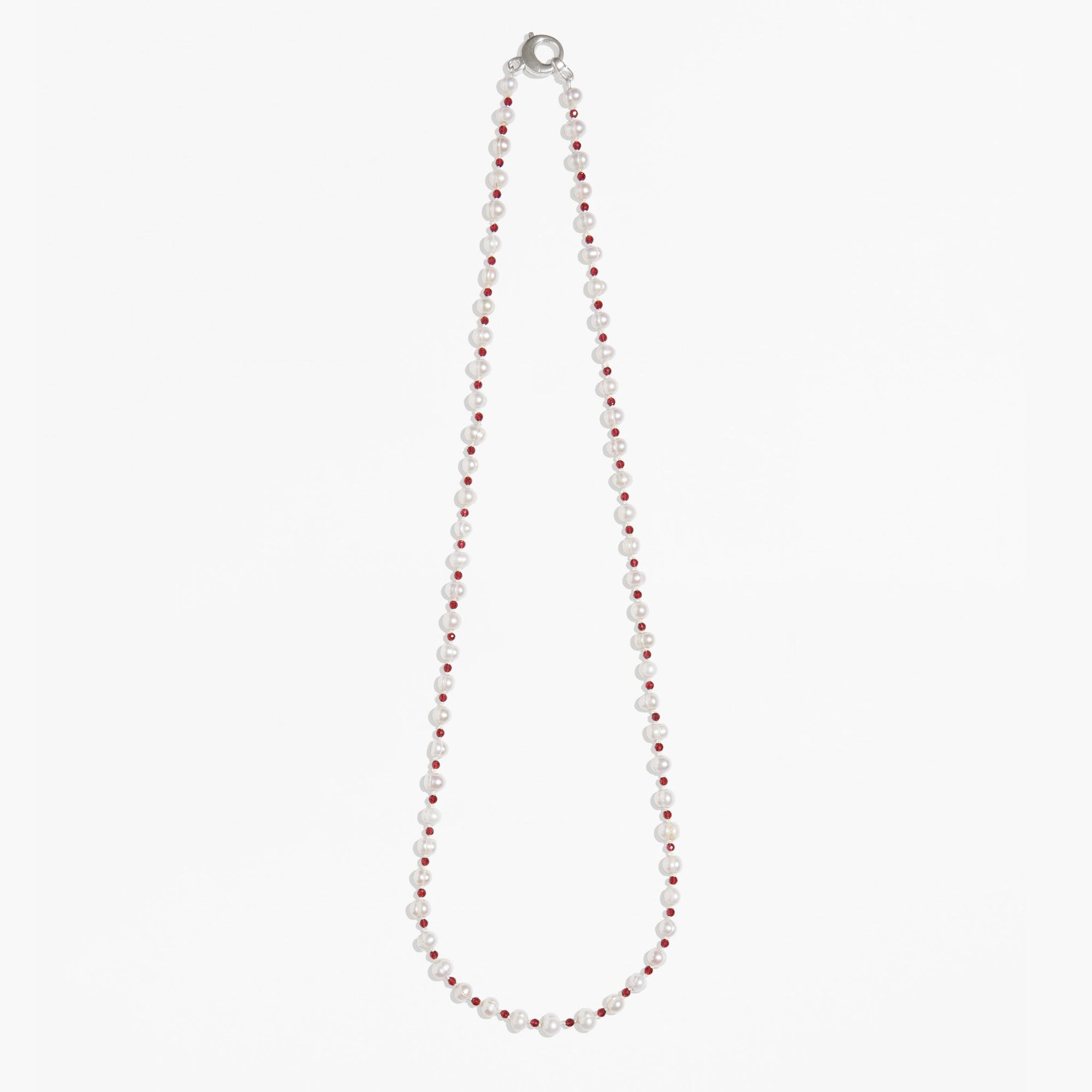 Po Po Necklace | Sterling Silver | Freshwater Pearls/Red Garnet