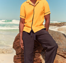 Maitan Lino Relaxed Fit Two-Tone Capri Collar Italian Linen Shirt | Calypso Orange/Agave/Night Iris