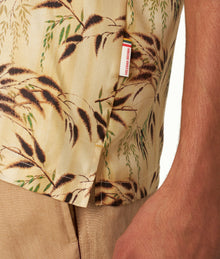 Maitan Silk Relaxed Fit Capri Collar Catkin Print Silk Shirt | Latte