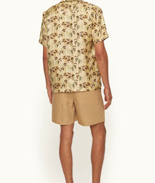 Maitan Silk Relaxed Fit Capri Collar Catkin Print Silk Shirt | Latte