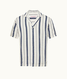 Maitan Stripe Relaxed Fit Capri Collar Linen-Cotton Shirt | Azul Blue/Cashew