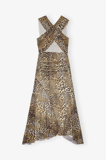 Marl Mesh Long Ruched Crossover Dress | Leopard