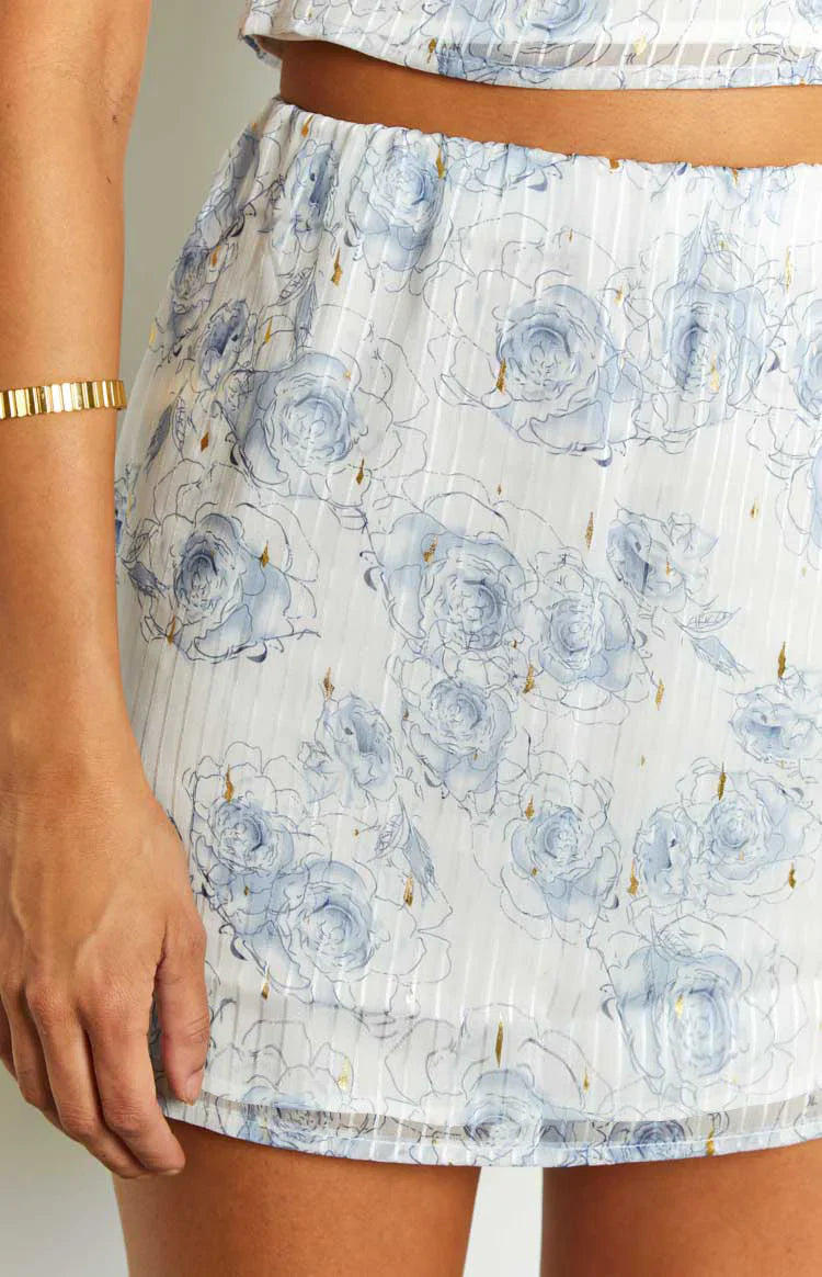 Mayia Rose Print Mini Skirt | Blue