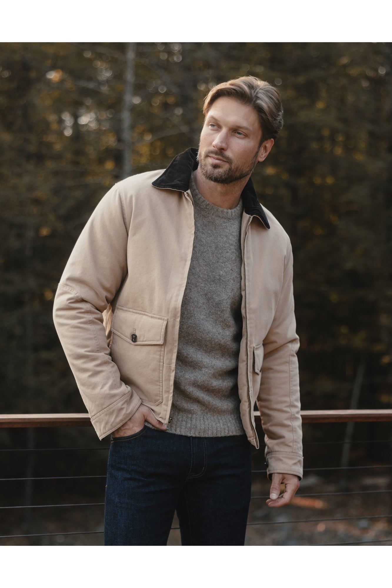 Men | Canvas Zip Front Jacket | Tan