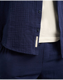 Men | Cotton Gauze Long Sleeve Shirt | Deep Navy