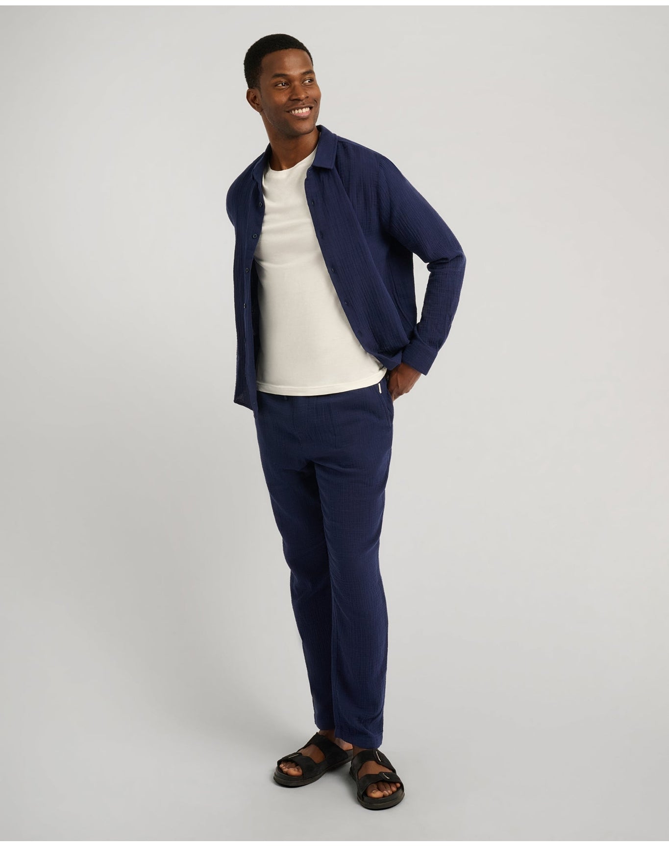 Men | Cotton Gauze Long Sleeve Shirt | Deep Navy