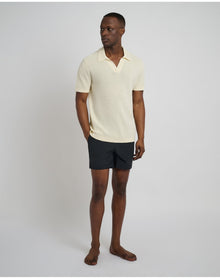 Men | Cotton Textured Johnny Collar Polo | Light Yellow