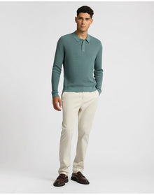 Men | Cotton Textured Knit Long Sleeve Polo Sweatshirt | Fern