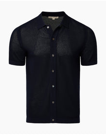 Men | Crochet Knit Button Up Shirt | Deep Navy VTAG V2