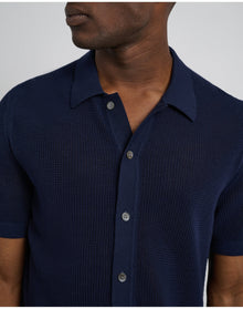 Men | Crochet Knit Button Up Shirt | Deep Navy VTAG V2