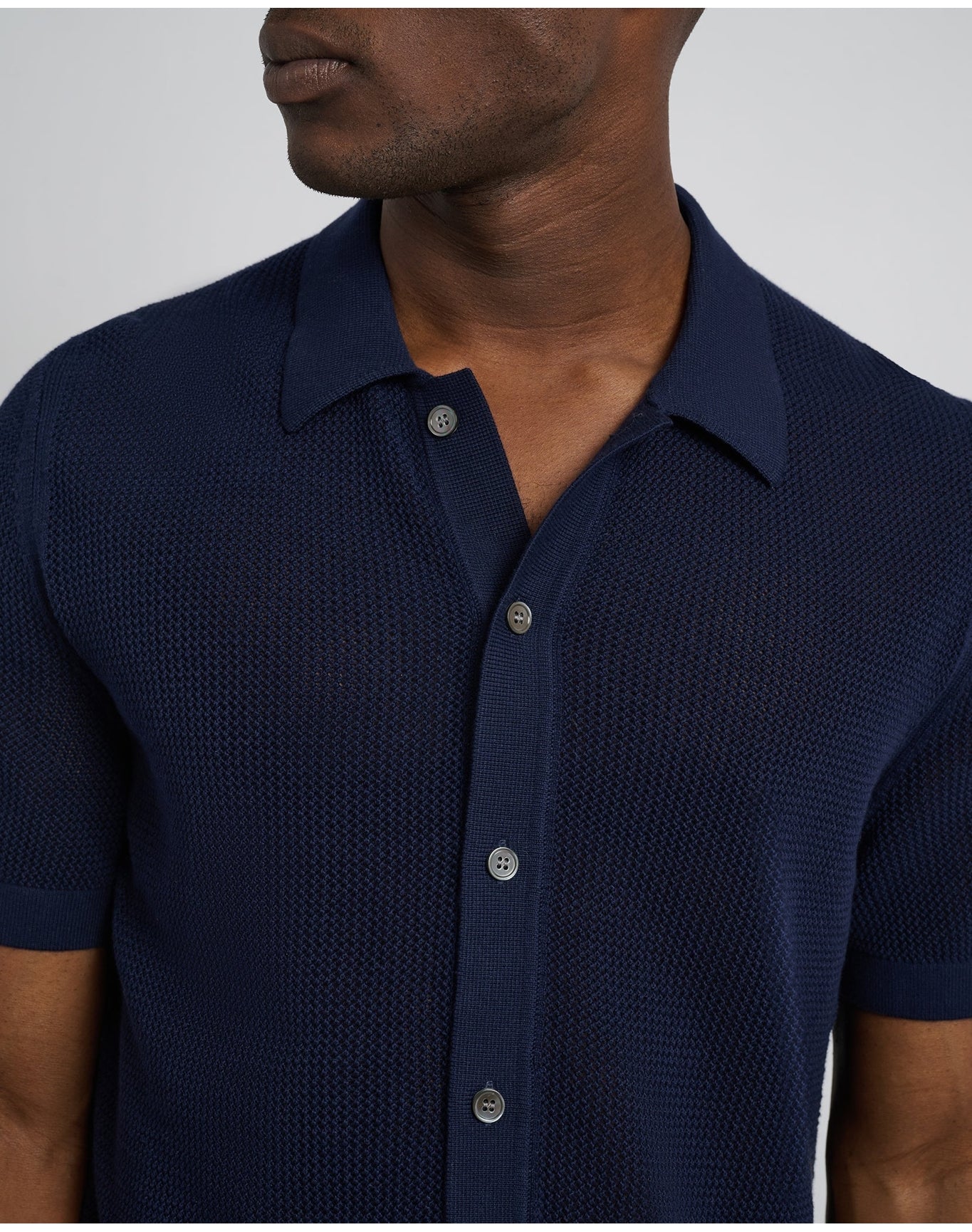 Men | Crochet Knit Button Up Shirt | Deep Navy VTAG V2