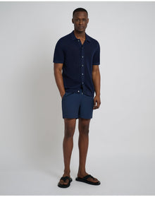 Men | Crochet Knit Button Up Shirt | Deep Navy VTAG V2