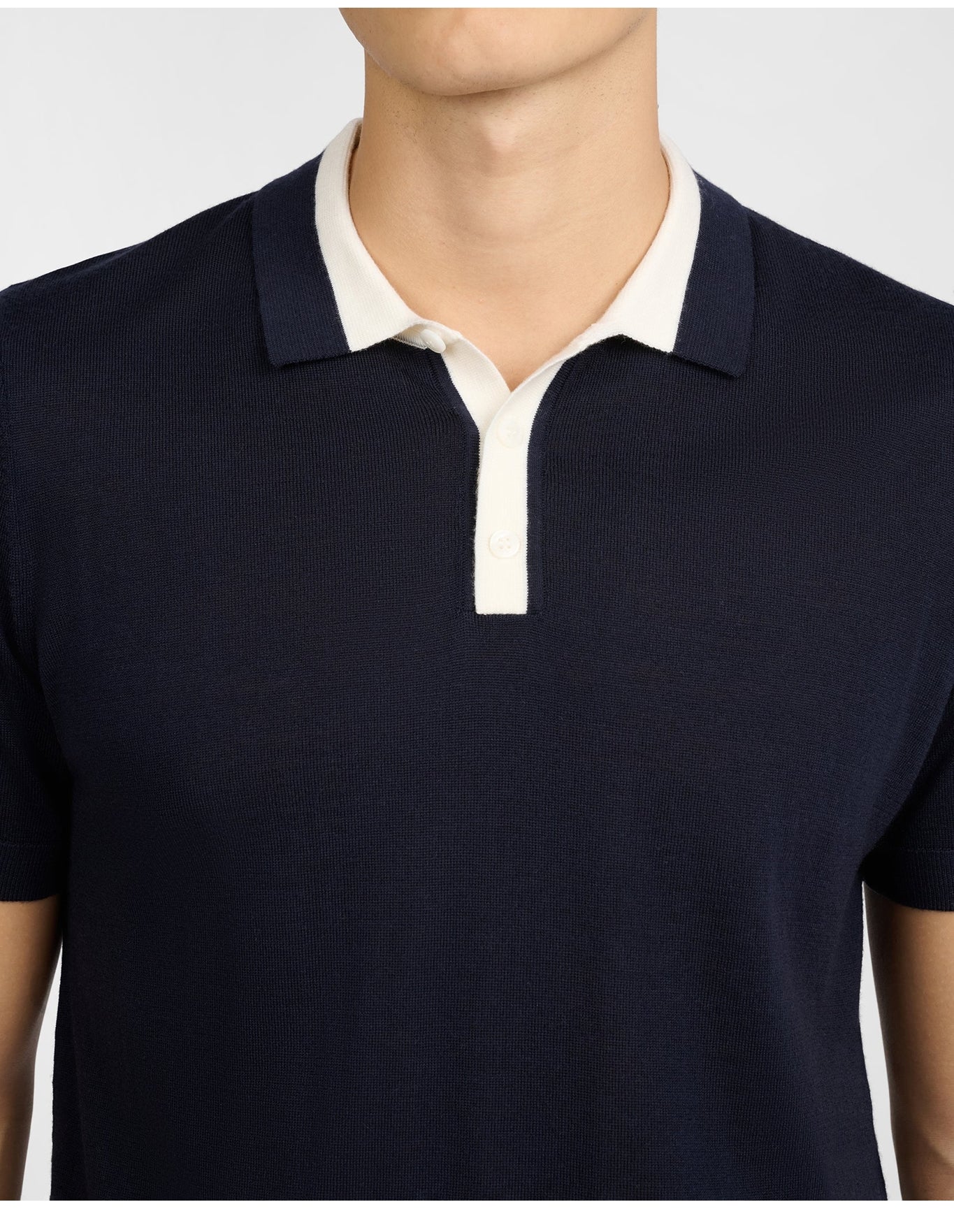 Men | Extra Fine Merino Wool Polo | Midnight x White