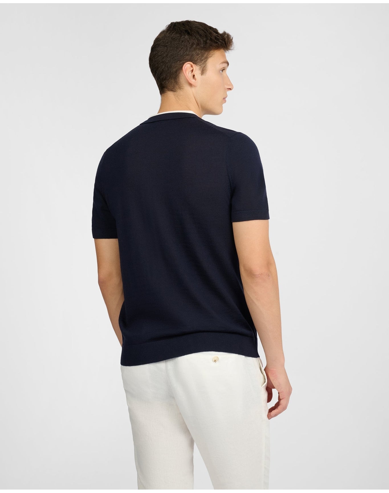 Men | Extra Fine Merino Wool Polo | Midnight x White