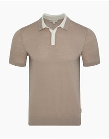 Men | Extra Fine Merino Wool Polo | Oxford Tan x White
