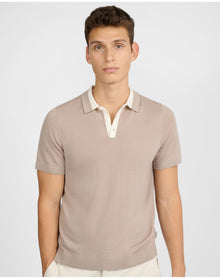Men | Extra Fine Merino Wool Polo | Oxford Tan x White