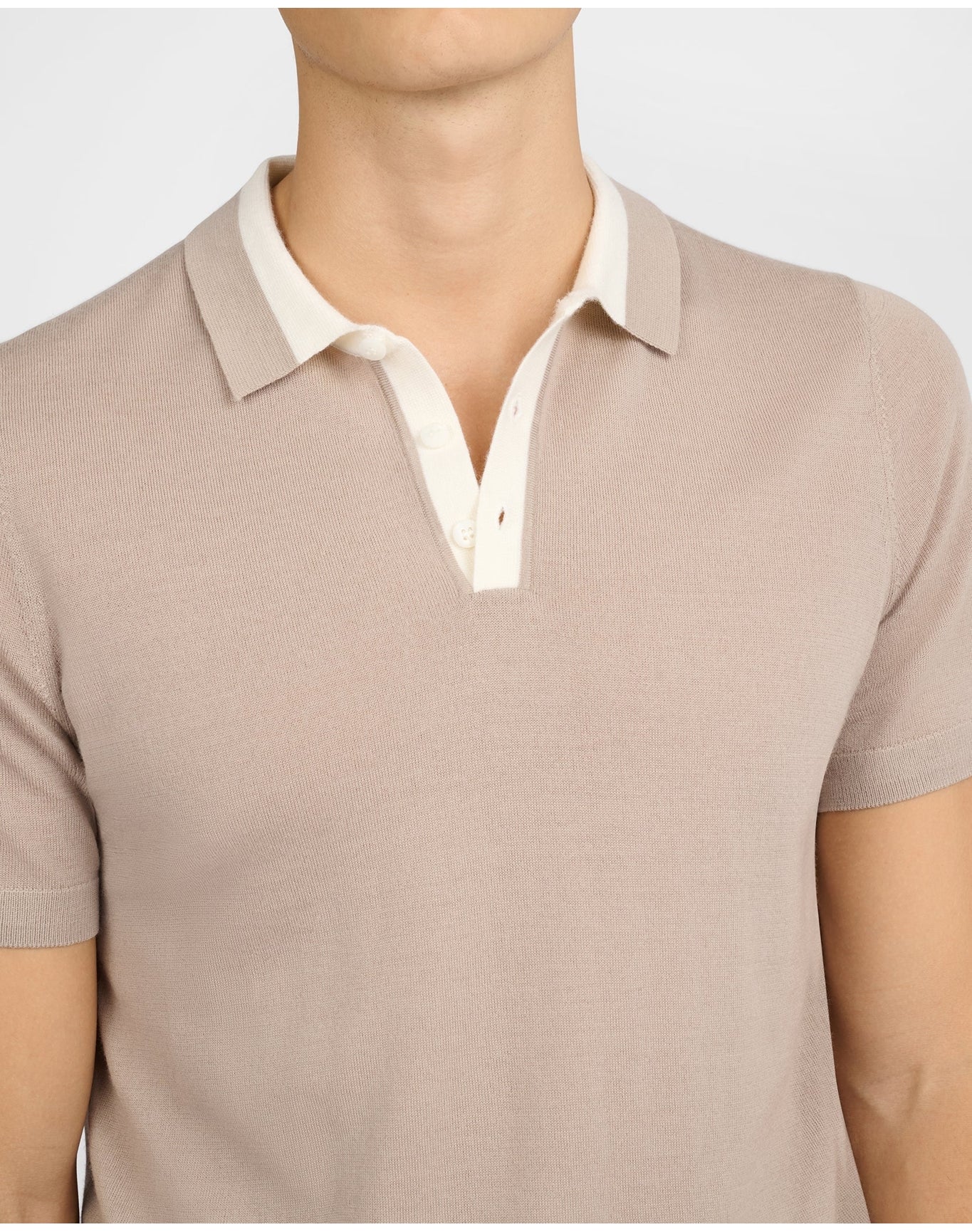 Men | Extra Fine Merino Wool Polo | Oxford Tan x White