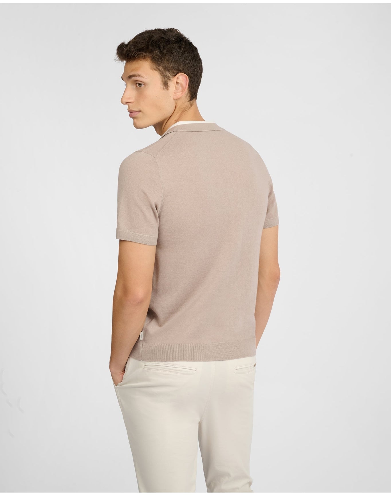 Men | Extra Fine Merino Wool Polo | Oxford Tan x White