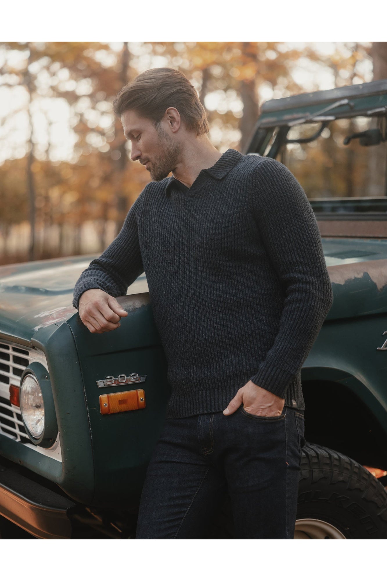 Men | Marled Polo Sweater | Charcoal