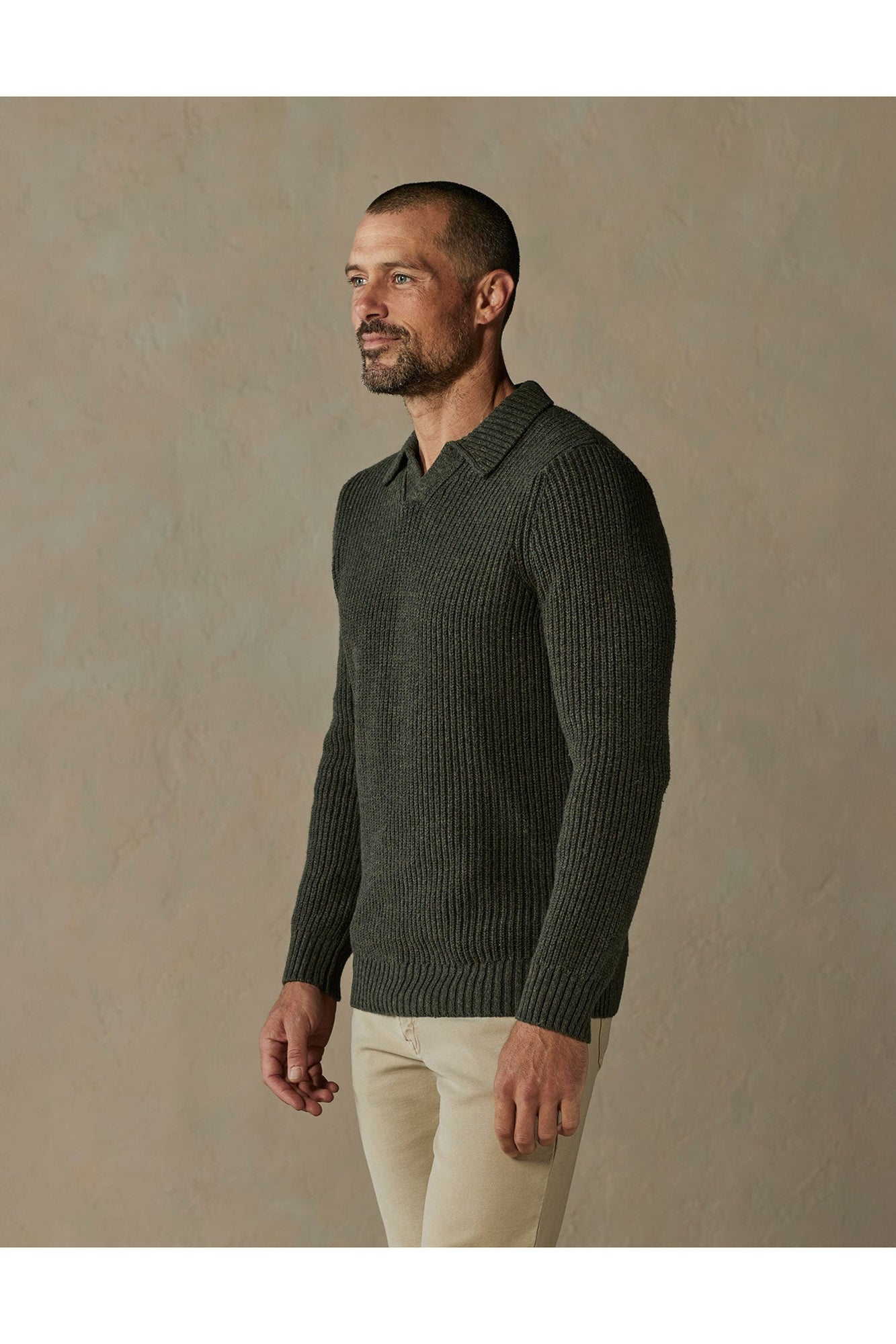 Men | Marled Polo Sweater | Olive