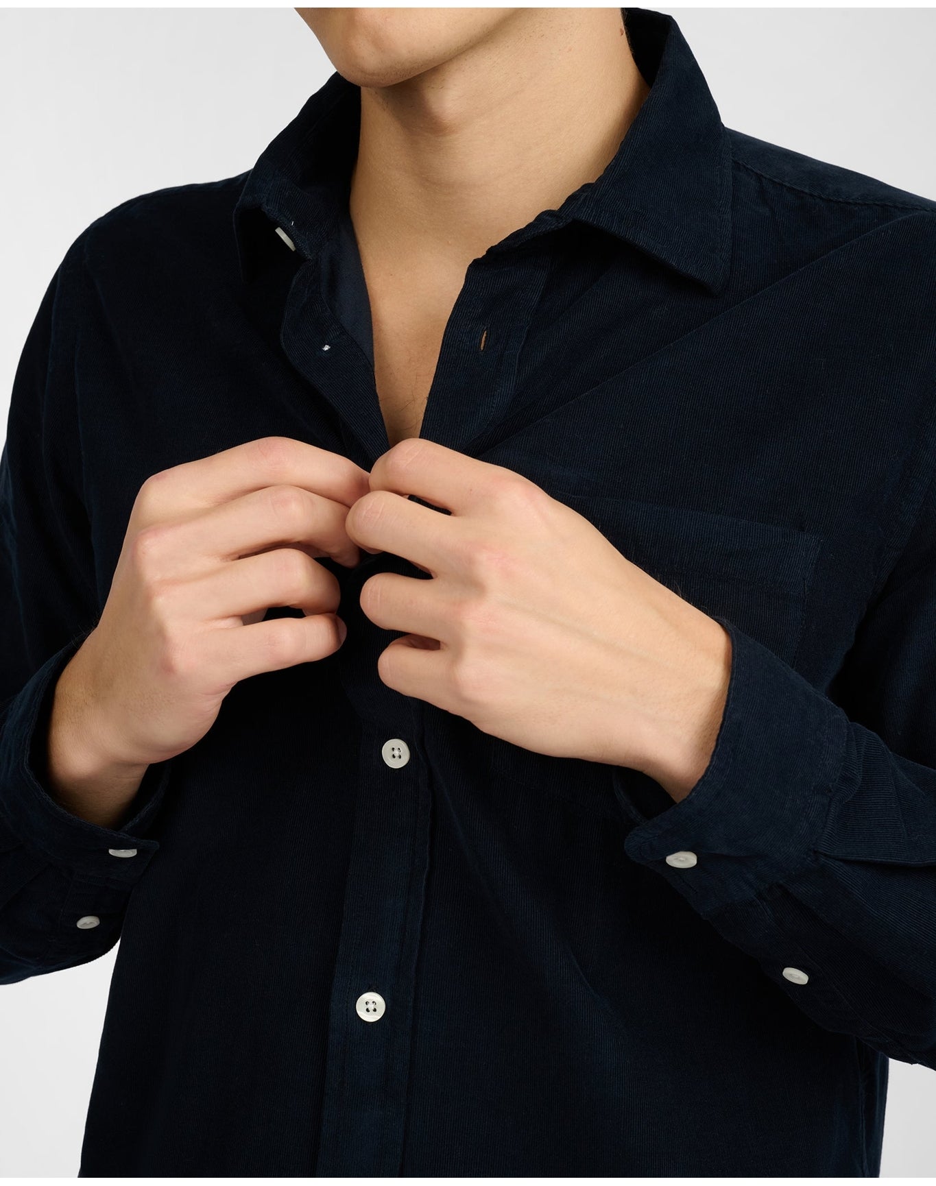 Men | Micro Cord Long Sleeve Button Down Shirt | Midnight