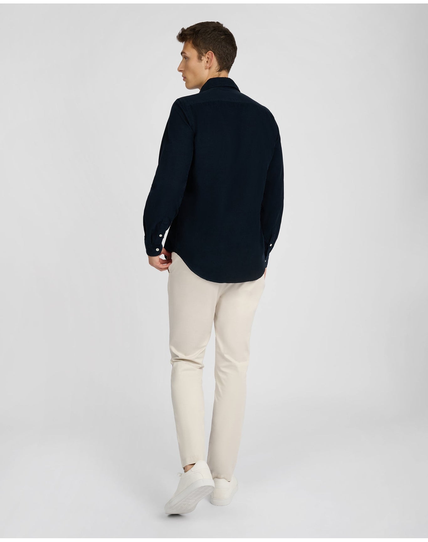 Men | Micro Cord Long Sleeve Button Down Shirt | Midnight