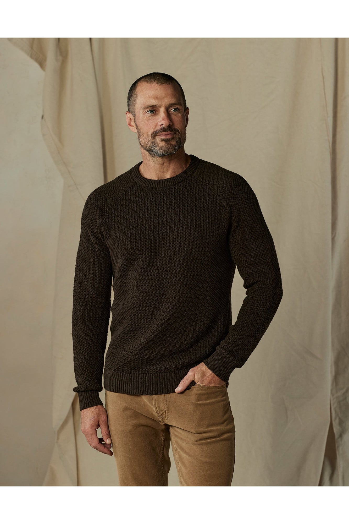 Men | Moss Stitch Crew | Umber