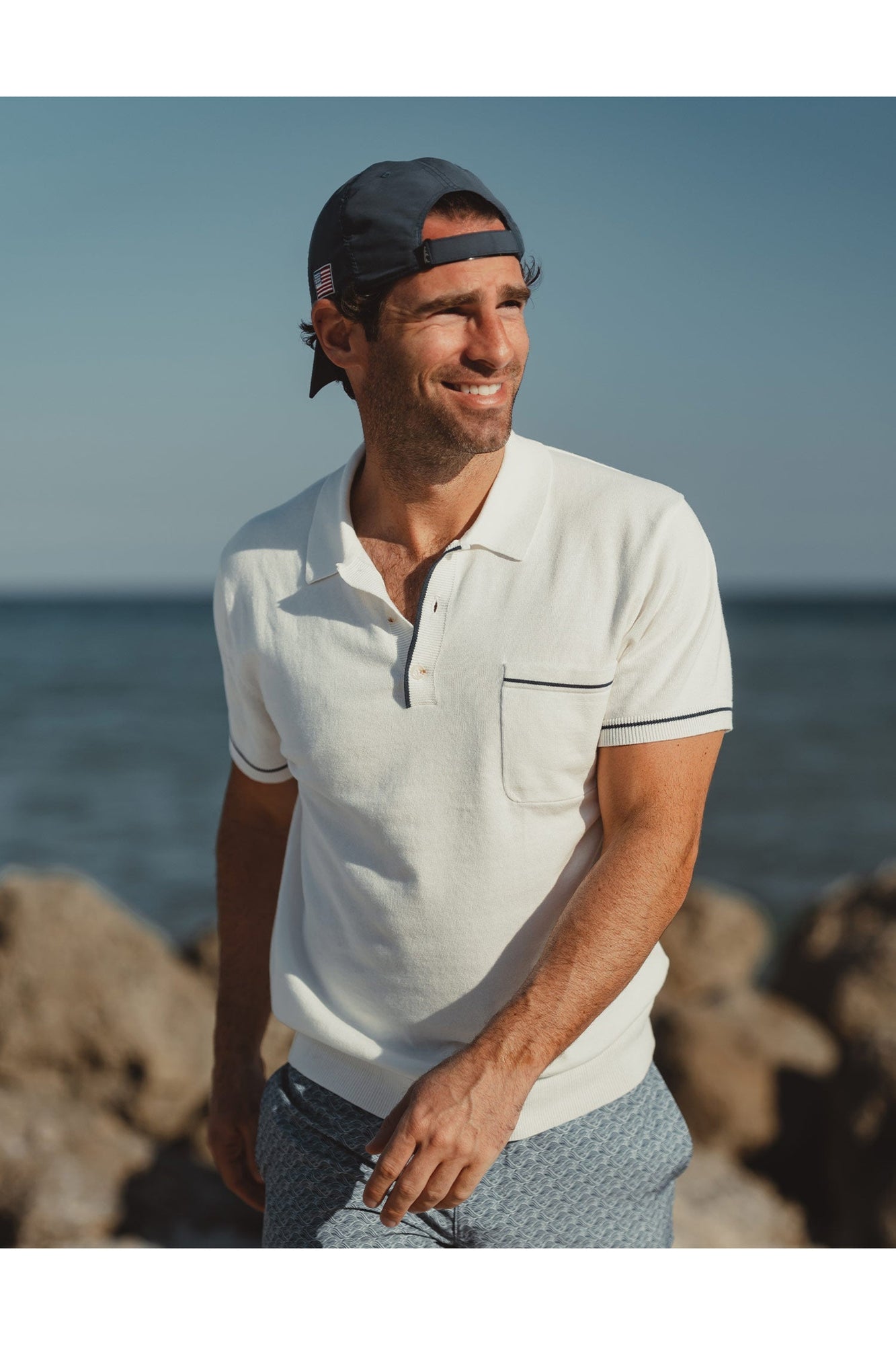 Men | Robles Knit Polo | White-Navy
