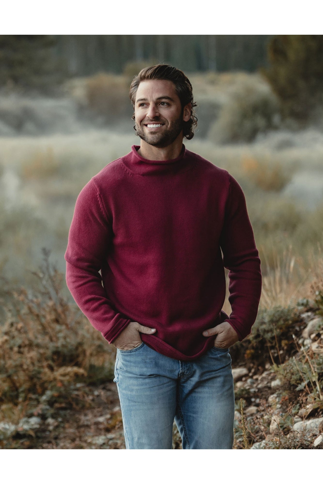 Men | Roll Neck Sweater | Wine